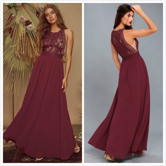 forever and always burgundy lace maxi dress